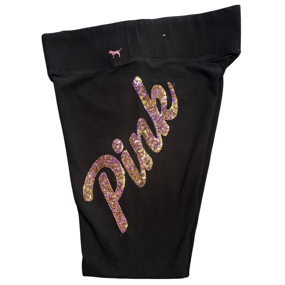 Victoria's‎ Secret PINK Yoga Black Sequin Logo Leggings Size Medium